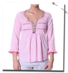 Gauze frill blouse i lite pink
