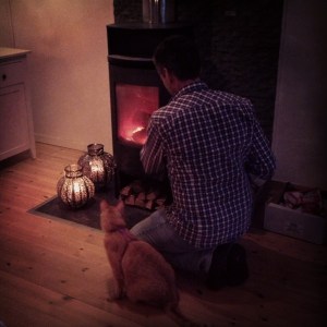 Mys framför brasan igår kväll