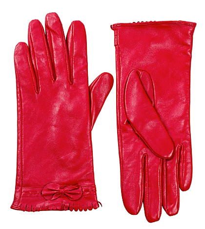Röda skinnhandskar från Kling med rosett